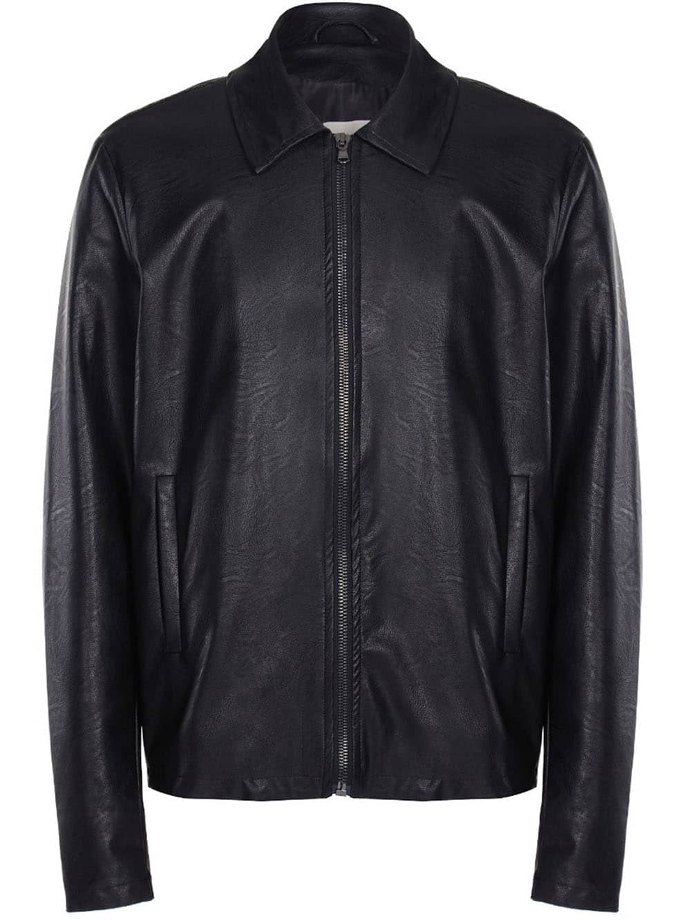 Black shirt collar vegan leather jacket men from Will's