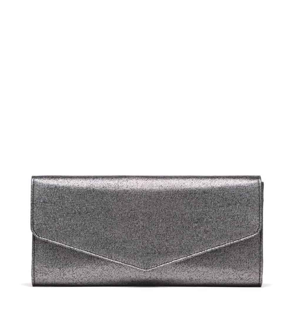 Sparkly silver New Canaan clutch from Jill Milan