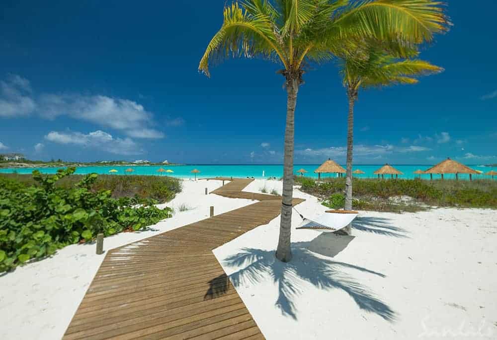 Wooden walking leading to beach, Sandals Resort Emerald Bay Bahams