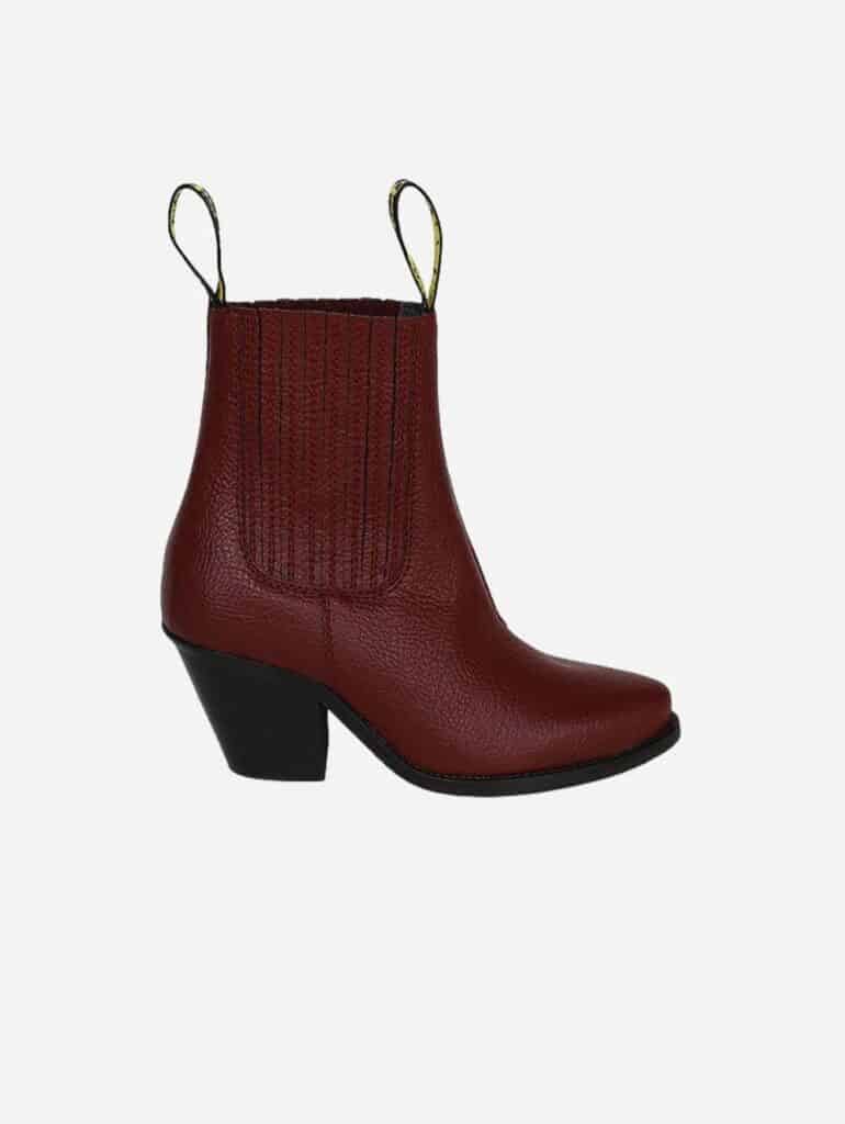 Burgundy vegan leather heeled cowboy boots from good guys don't wear leather