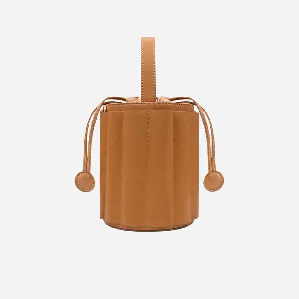 Brown vegan leather bucket bag