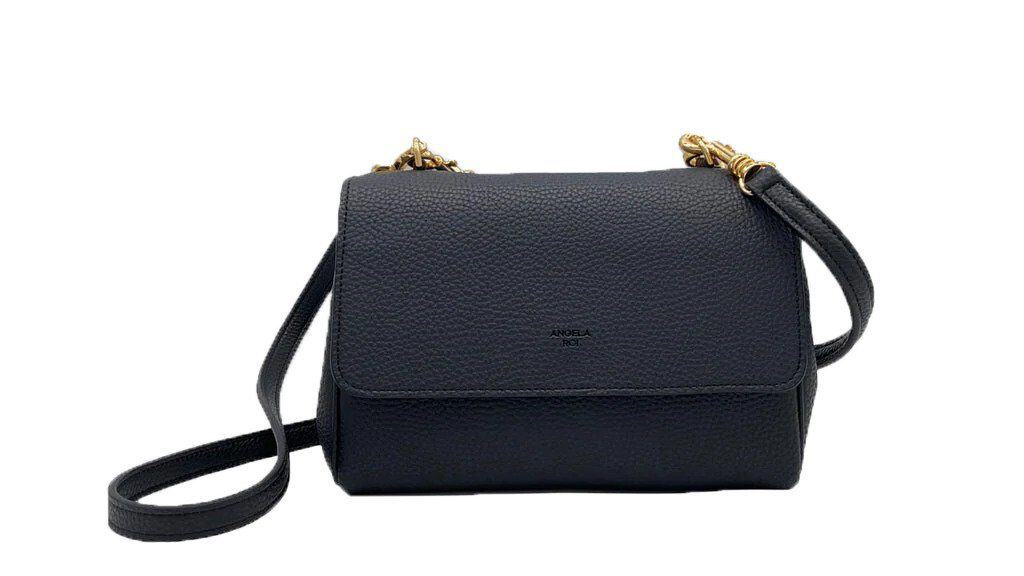 Black vegan leather satchel from Angela Roi, with long handle