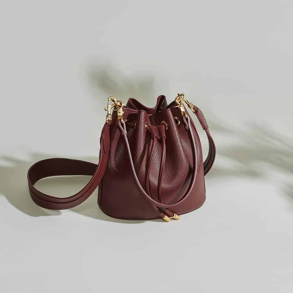 Angela Roi Madeline burgundy vegan leather bucket bag