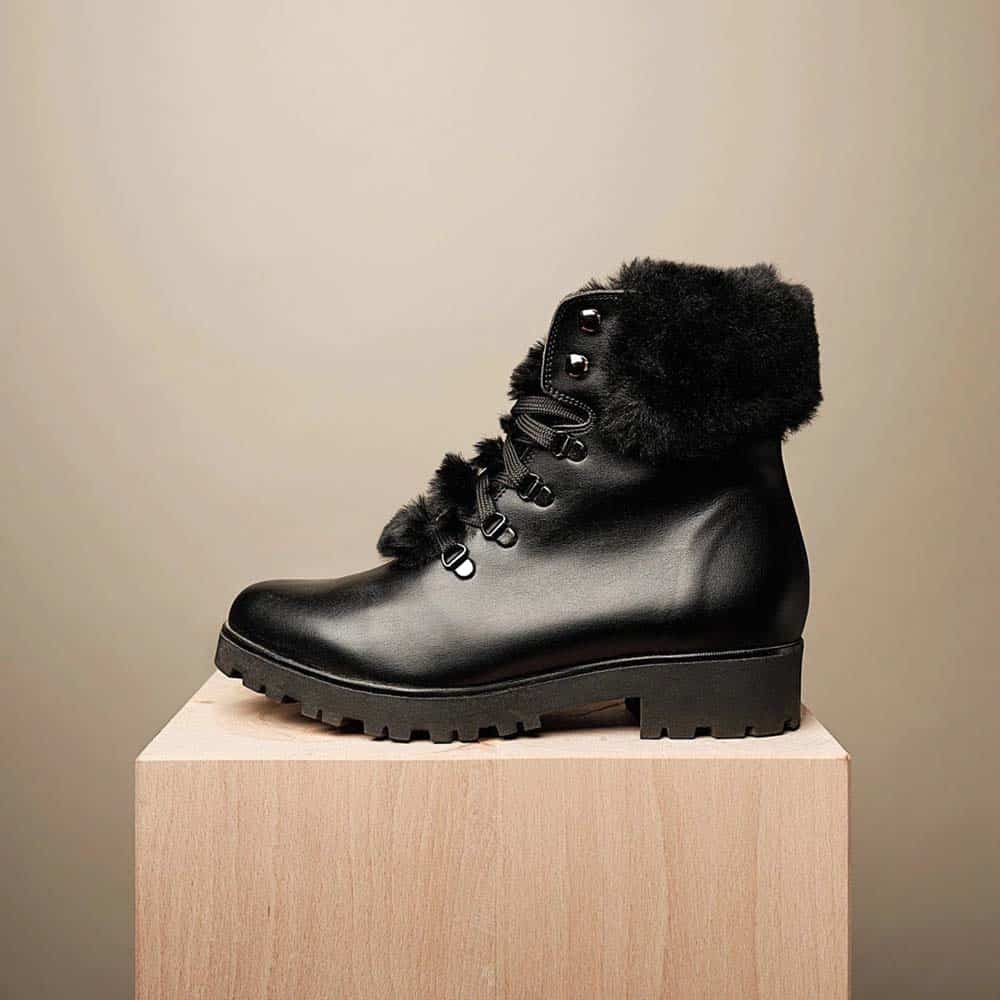 Bhava vegan black leather and vegan shearling winter combat boots