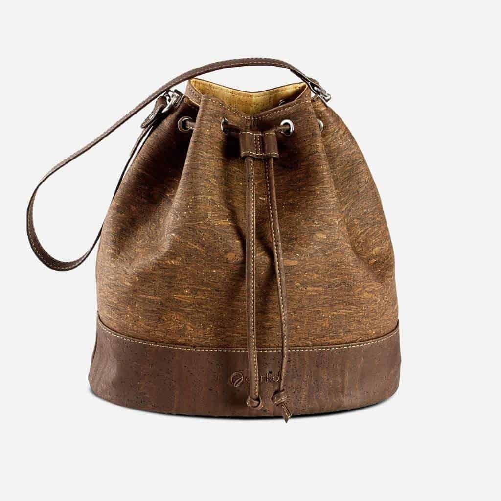 Dark brown cork bucket bag