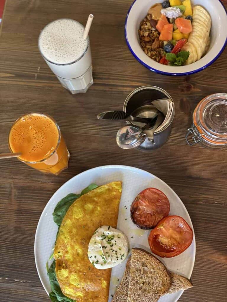 Vegan omelette and granola bowl, Equilibrium cafe