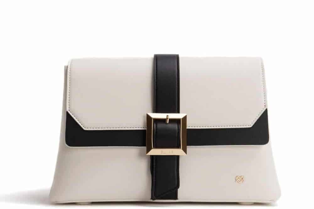 Black and white clutch with buckle from GUNAs