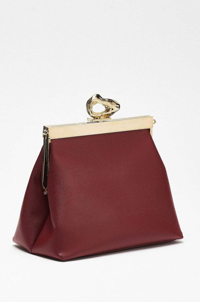 Dark red and gold vegan clutch from Mashu