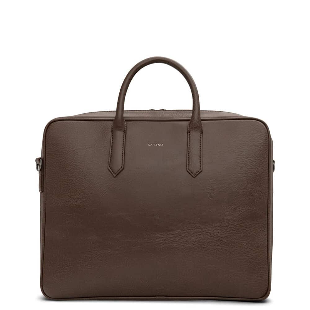 Dark brown vegan leather briefcase from Matt and Nat