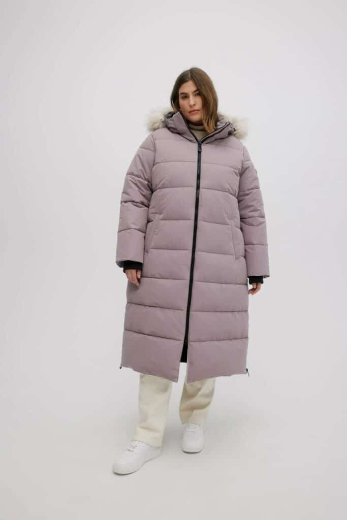 Person wearing lilac long length Noize Winter parka