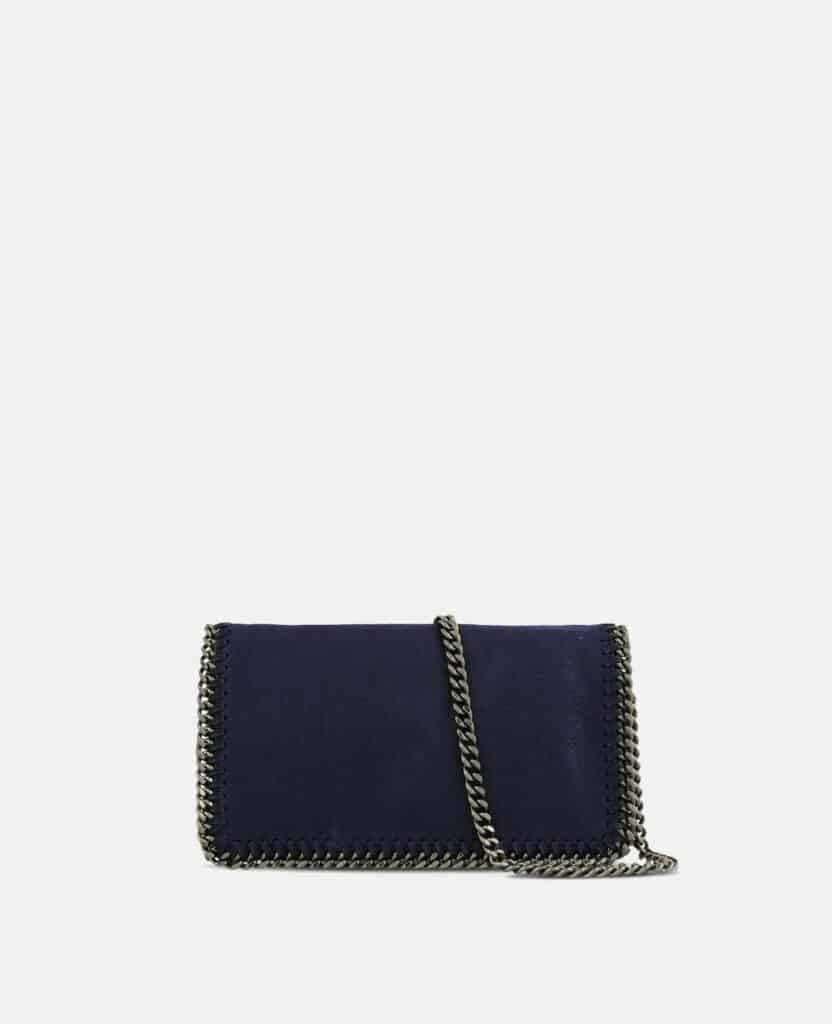 Black vegan leather Stella McCartney Falabella shoulder bag with signature chain link strap