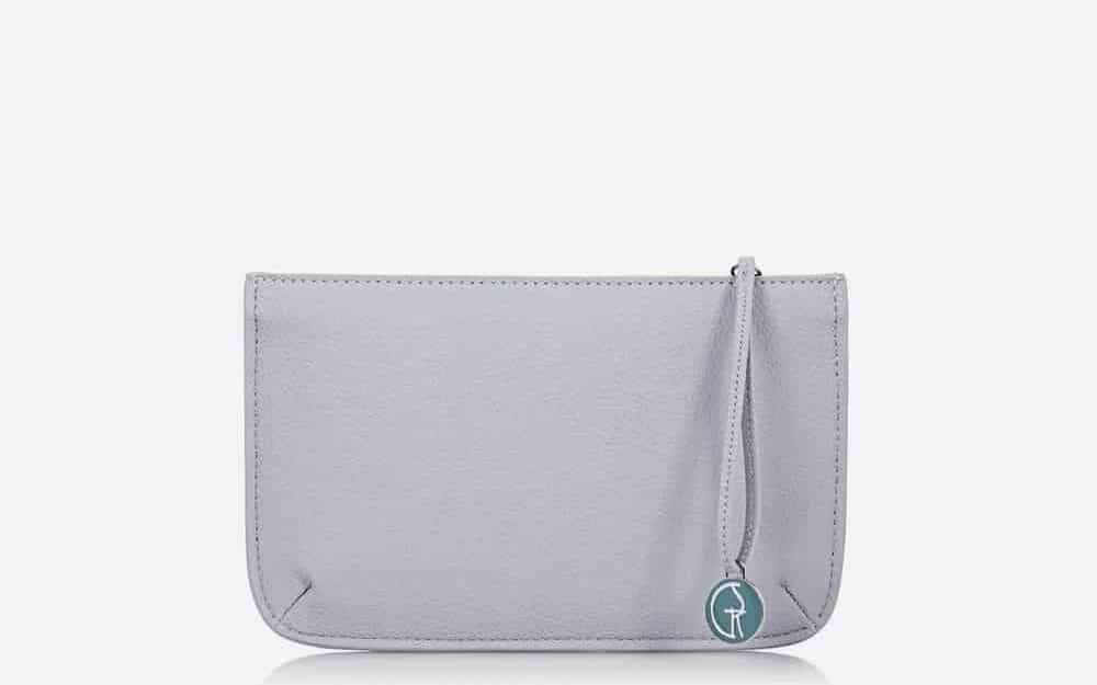 Grey vegan leather clutch from The Morphbag by GSK