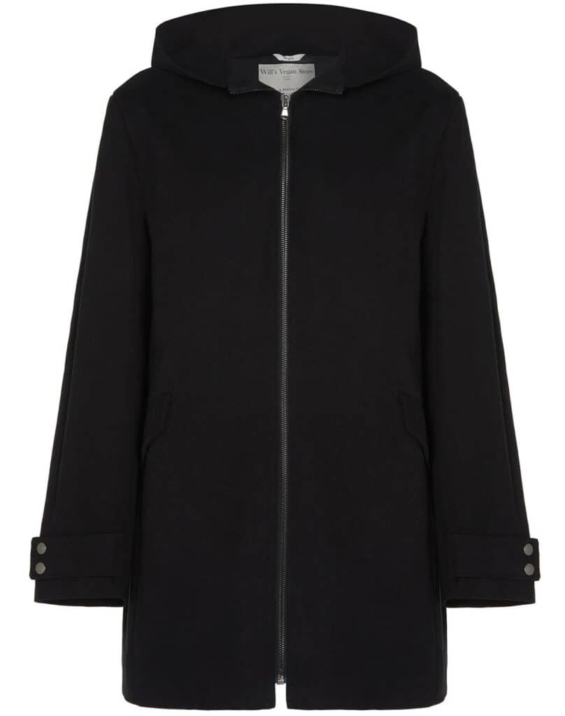 Wills hooded black vegan wool coat
