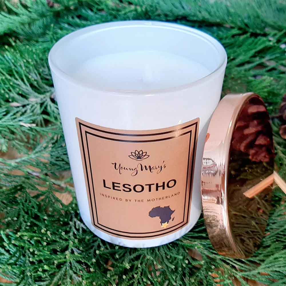 Young Mary's candle in Lesotho scent in glass jar with copper colour lid