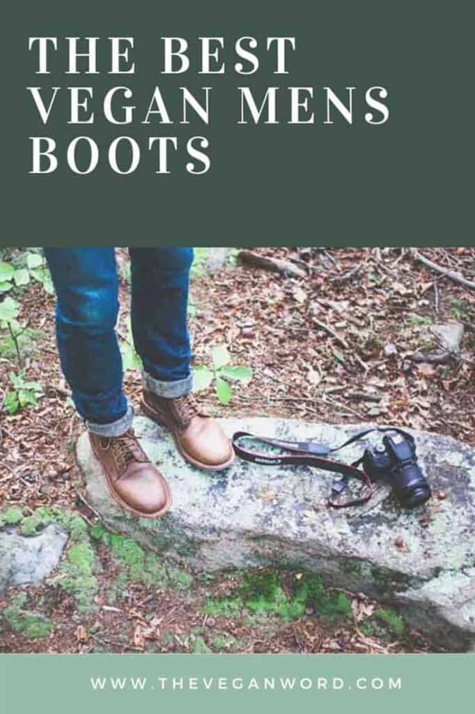 Pinterest image showing person wearing jeans and brown boots standing on rock next to camera on ground