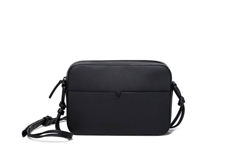 Black vegan leather crossbody bag with top zipper from Von Holzhausen