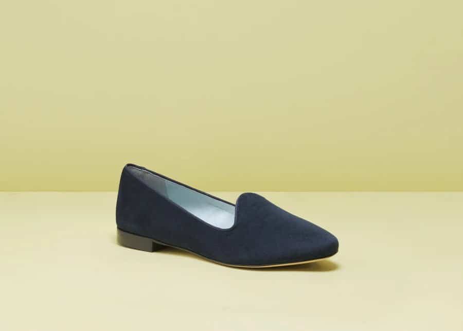 Navy blue cotton velvet loafers from Bloom