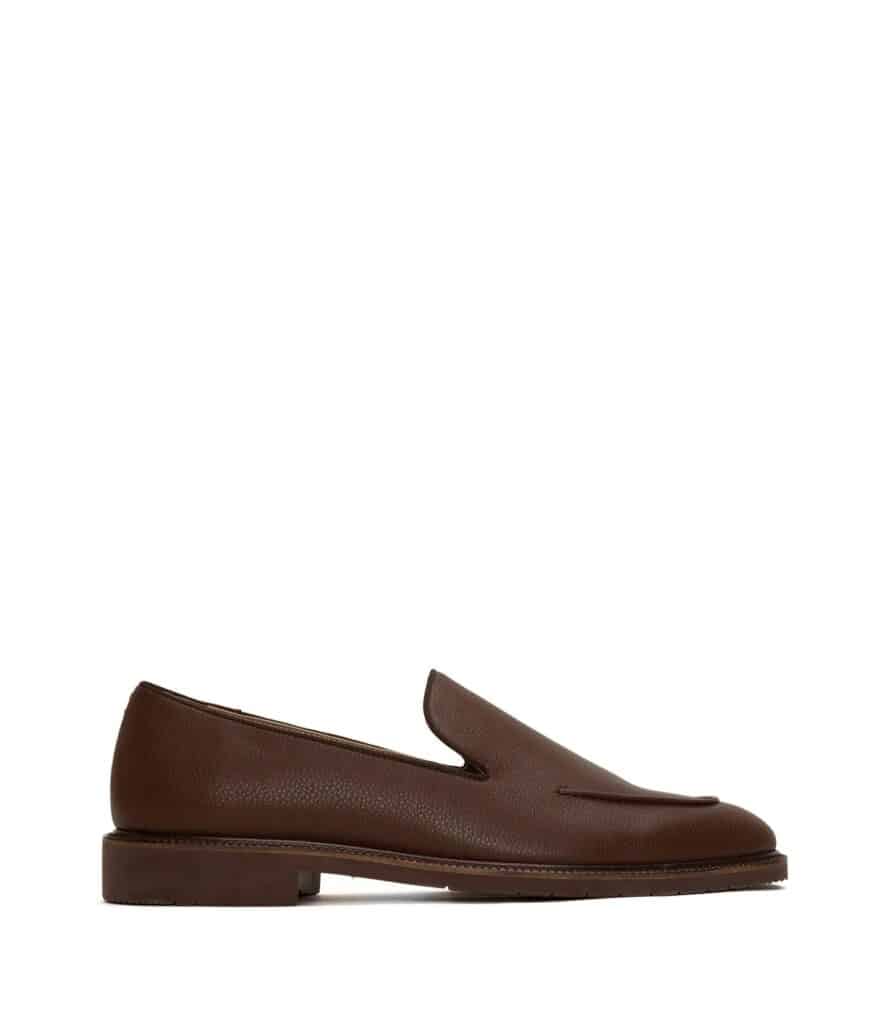 Brown vegan leather mens slip on loafers from matt and nat