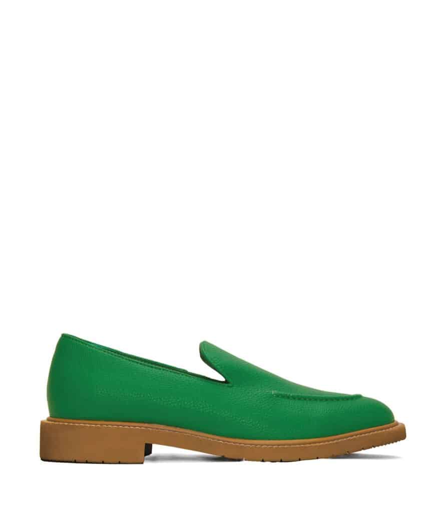 Vegan green leather loafers from Matt and Nat