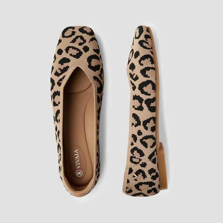 Square toe leopard print knit flats from Vivaia