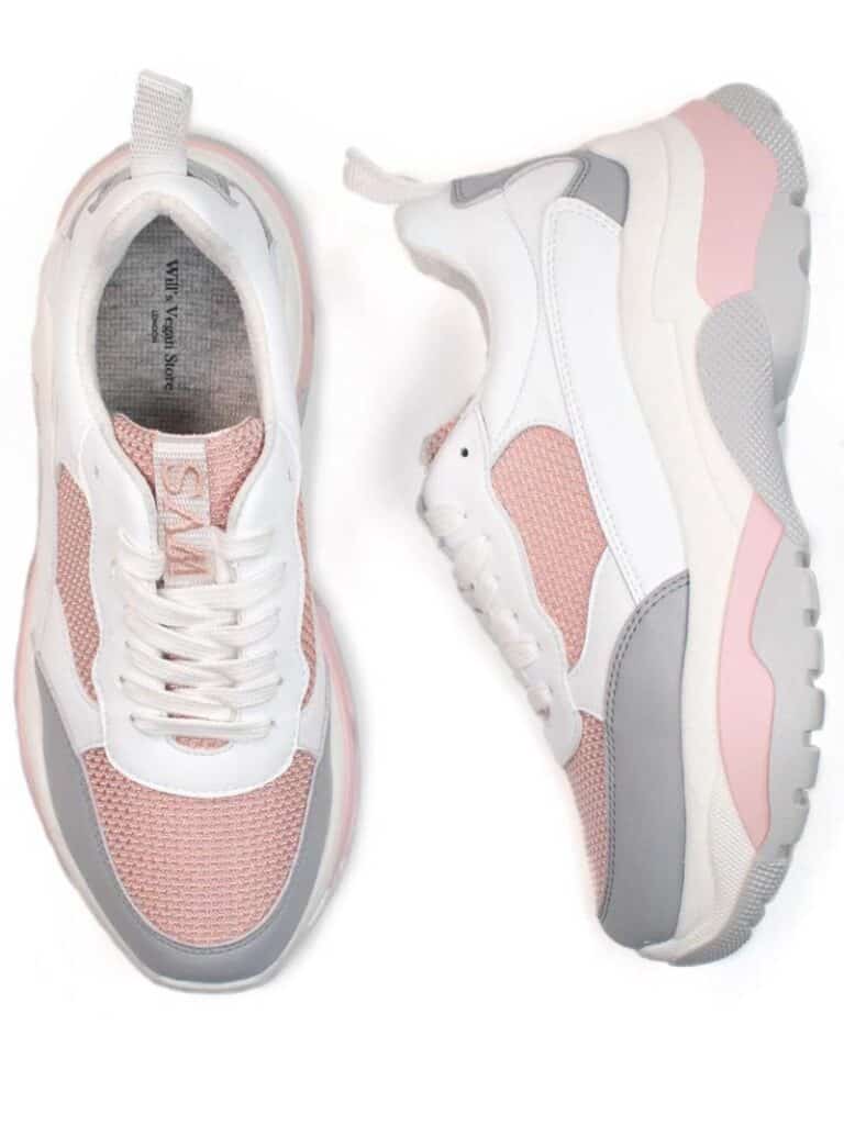 Pink and grey vegan leather trainer from Wills