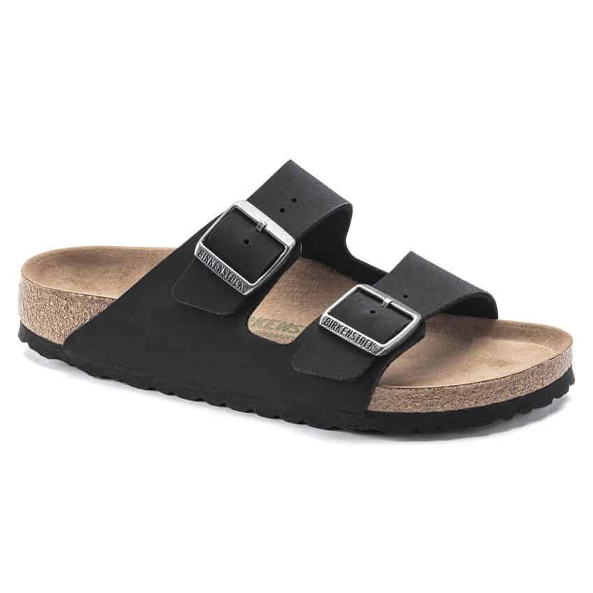 Black vegan leather two strap Birkenstocks sandals