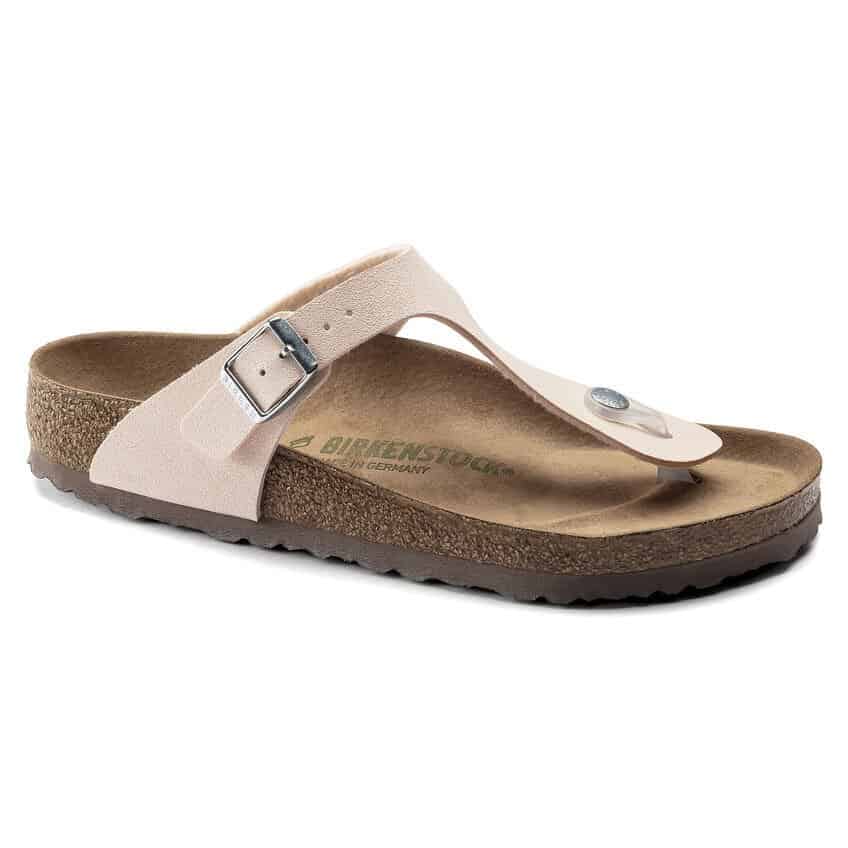 Light rose vegan leather t-strap Birkenstocks Gizen sandals