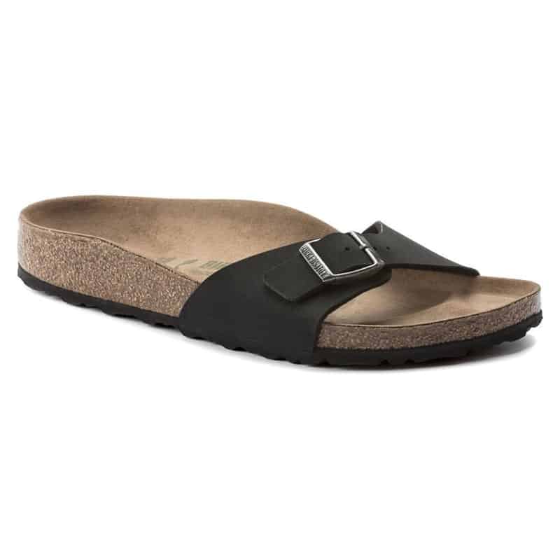 Single black vegan leather strap Birkenstocks Madrid sandals