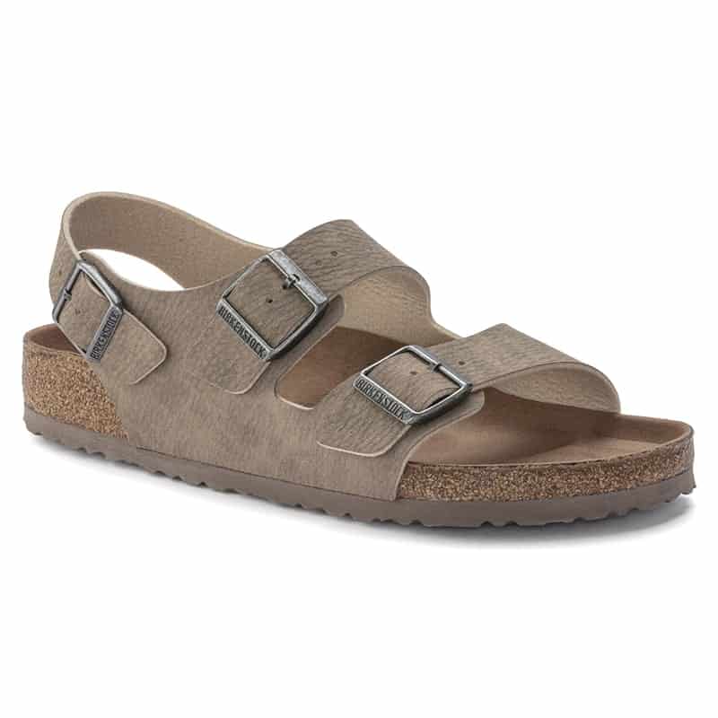 Dark grey vegan leather Birkenstocks Milano vegan sandals with double straps and ankle strap