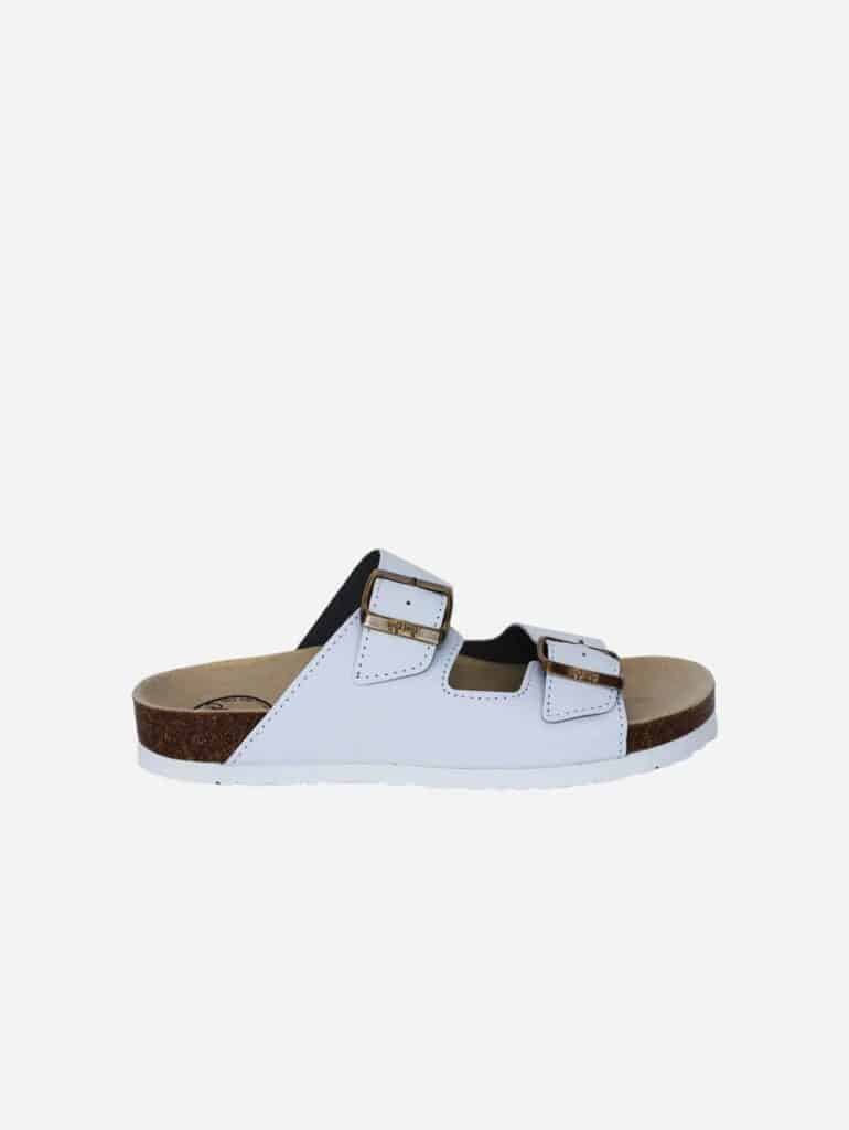 White vegan leather two strap Good Guys Don't Wear Leather Juno sandals