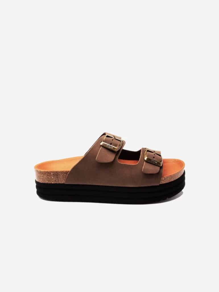 Platform brown vegan leather two strap footbed sandals from V.Gan