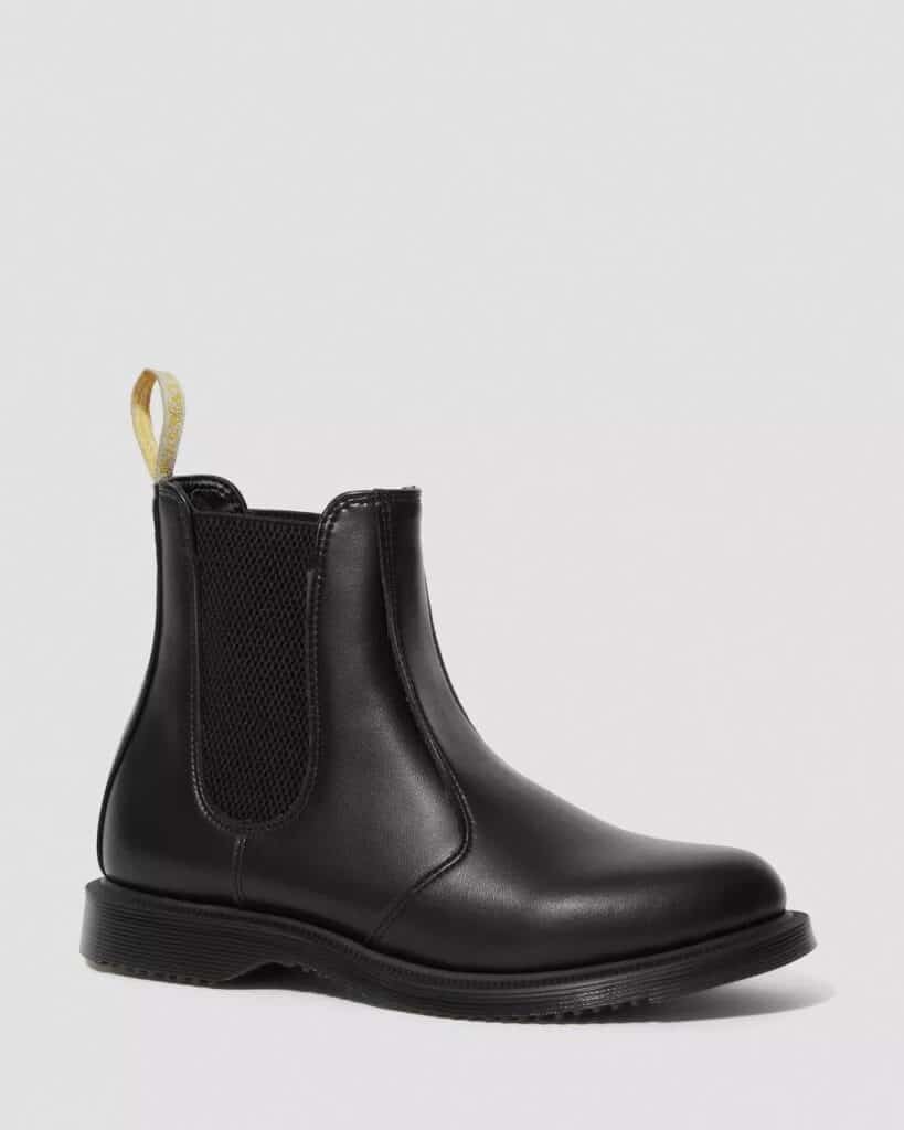 Black vegan leather Dr Martens Flora chelsea boots