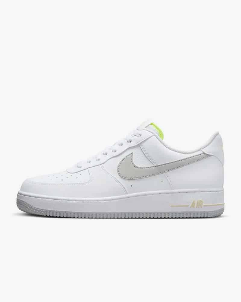 All white nike air force 1 mens trainers with white uppers, laces and soles with light grey nike logo