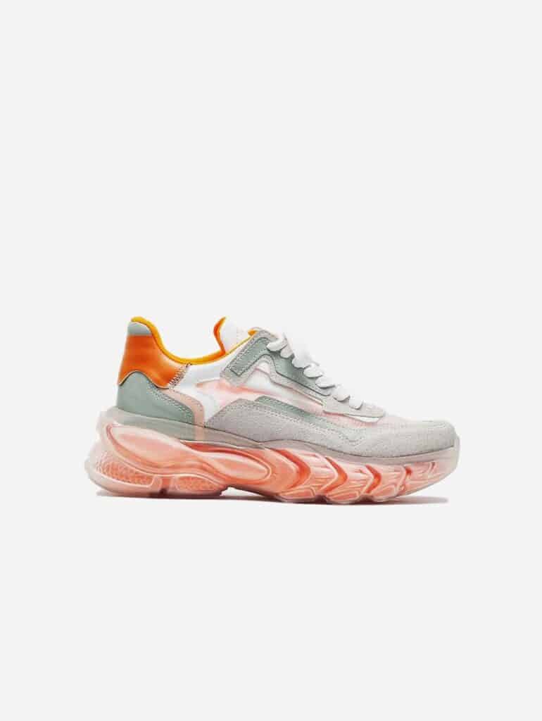 Orange and grey vegan trainers from Prologue