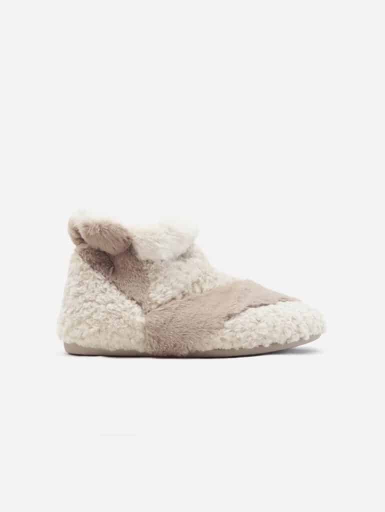 Fuzzy vegan fur and shearling beige and grey slipper boots from Shu Da Living