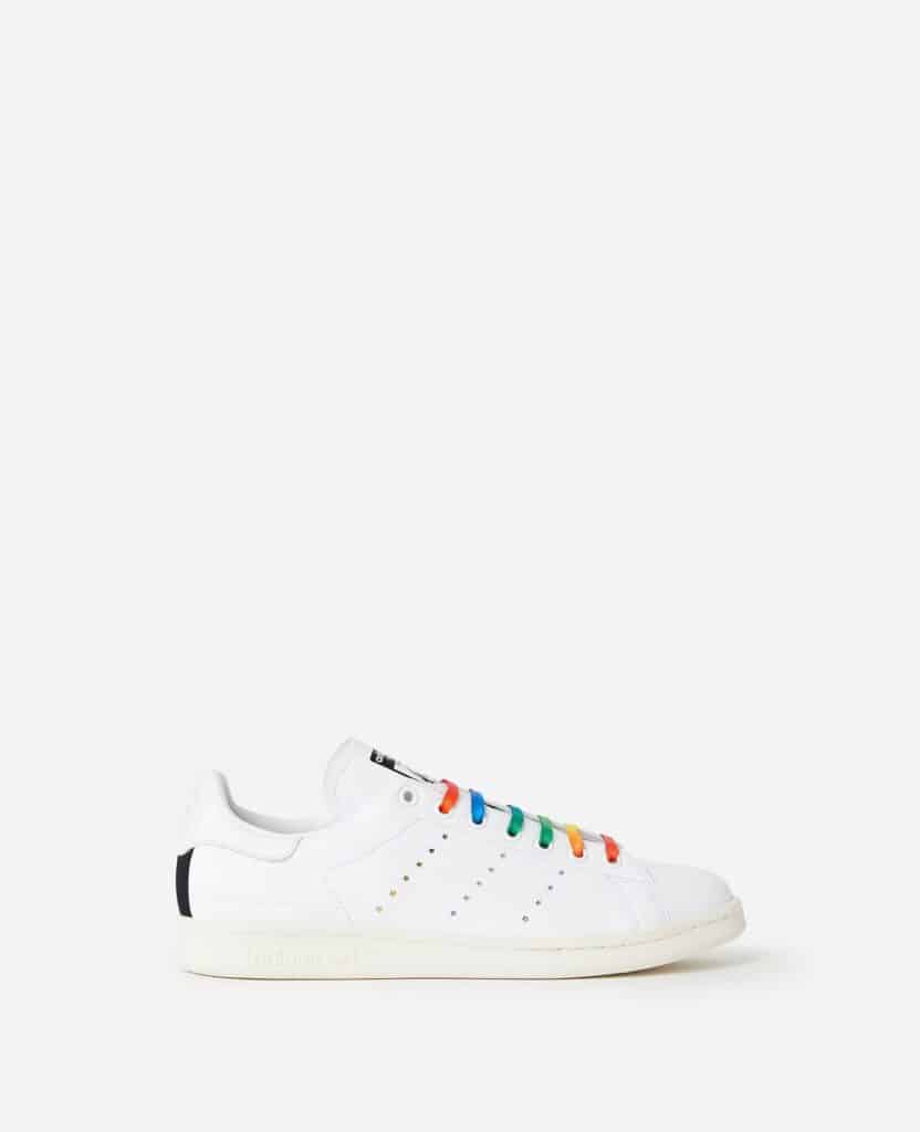 Stella McCartney adidas Stan Smith white vegan leather trainers with rianbow laces