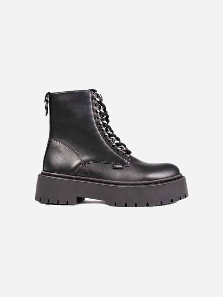 Vegan black leather lace up boots with platform black sole