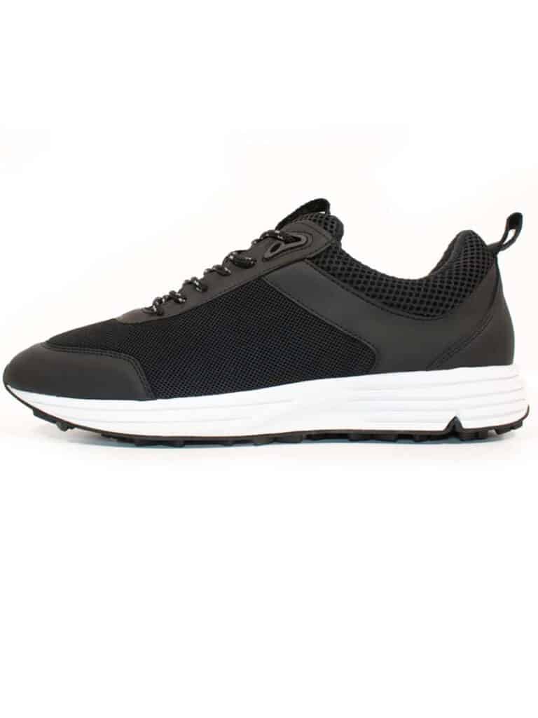 Black mesh and vegan leather running trainers from Will's, with white sole