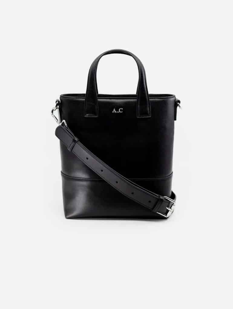 AC Official black vegan cactus leather bucket bag with detachable long strap and carry handles