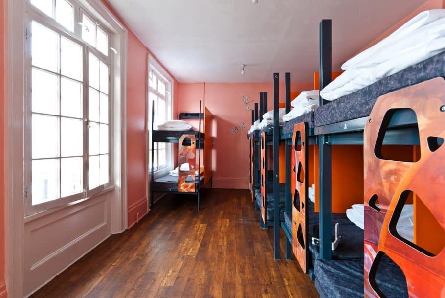 Room of bunk beds in Clink261 hostel, London