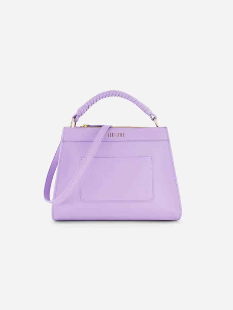 Light purple vegan cactus leather small tote bag with single short strap and longer strap