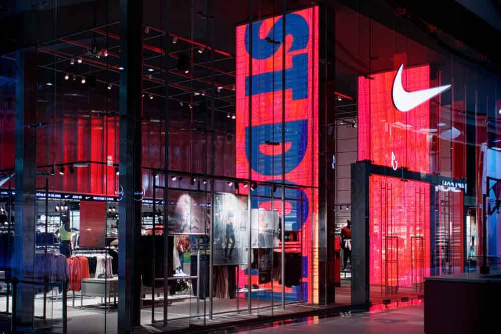 Nike store lit up at night