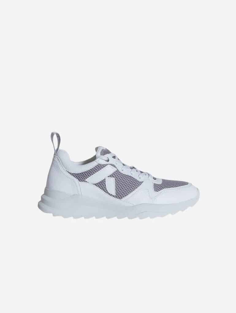 ashoka paris vegan white leather and grey mesh running trainers