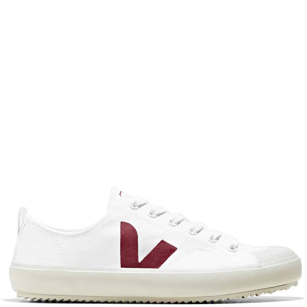 White vegan leather Veja sneakers with burgundy "V" logo