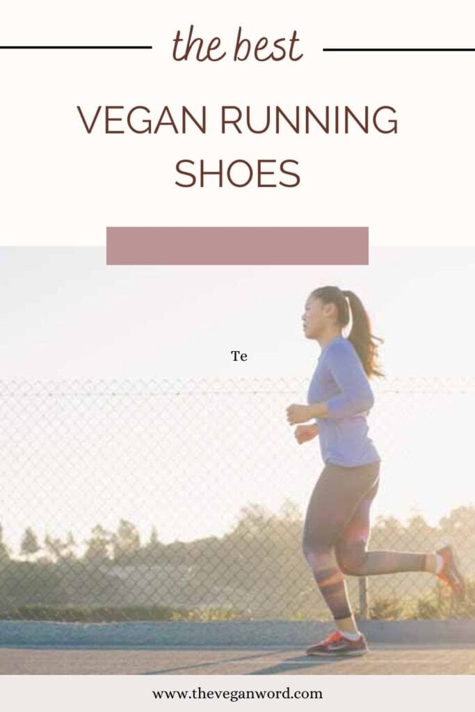Woman with ponytail running with text that reads "the best vegan running shoes"