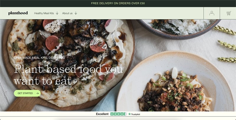 Screenshot of Planthood website showing plate of tacos